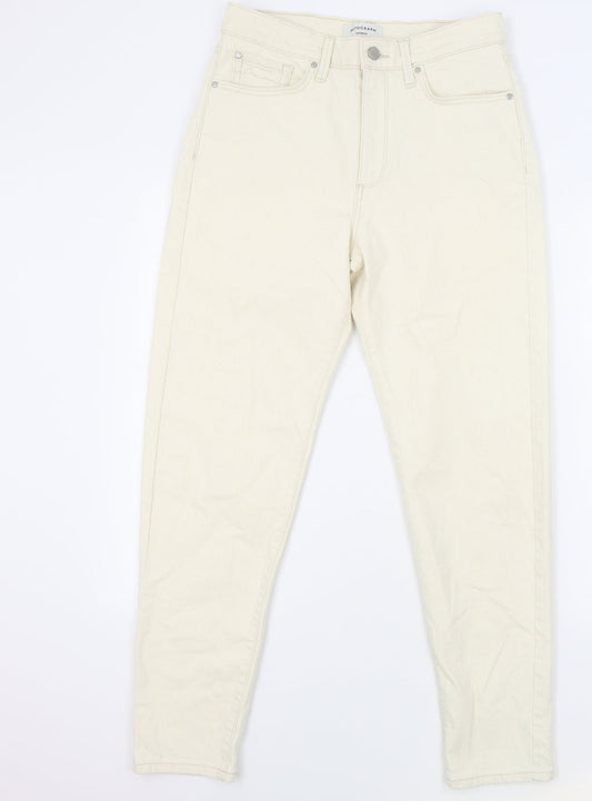 Marks and Spencer Mens Ivory Cotton Tapered Jeans Size 30 in L31 in Regular Zip