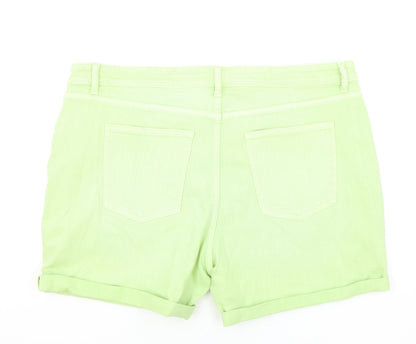Marks and Spencer Womens Green Cotton Boyfriend Shorts Size 22 L5 in Regular Zip