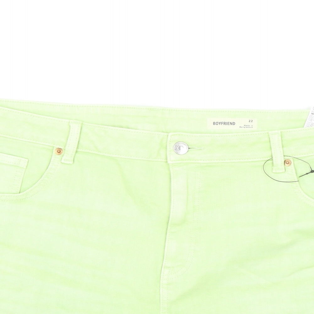 Marks and Spencer Womens Green Cotton Boyfriend Shorts Size 22 L5 in Regular Zip