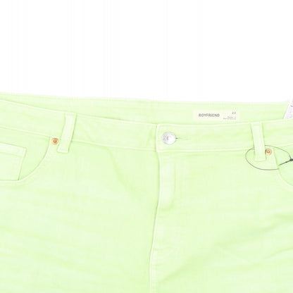 Marks and Spencer Womens Green Cotton Boyfriend Shorts Size 22 L5 in Regular Zip