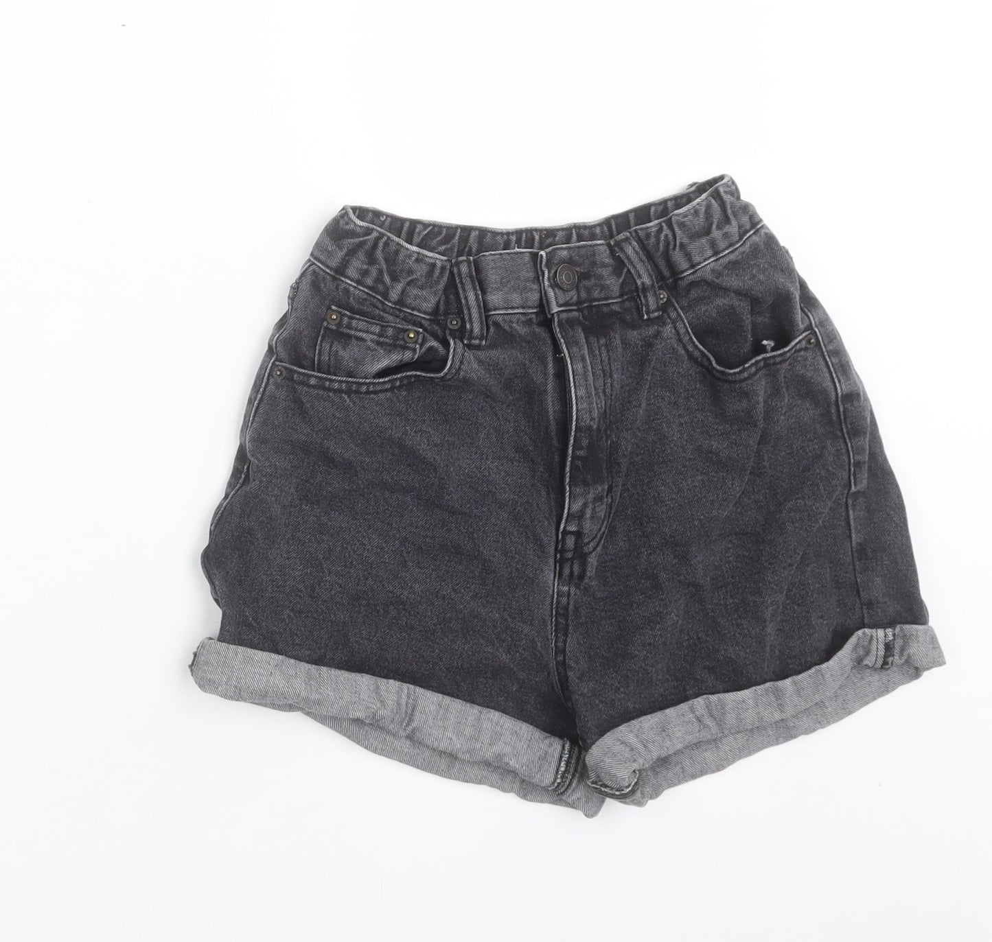 Pull&Bear Womens Black Cotton Boyfriend Shorts Size 4 Regular Button