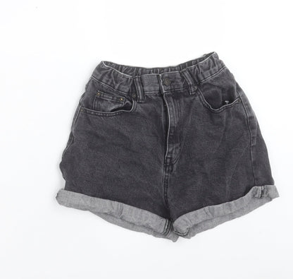 Pull&Bear Womens Black Cotton Boyfriend Shorts Size 4 Regular Button
