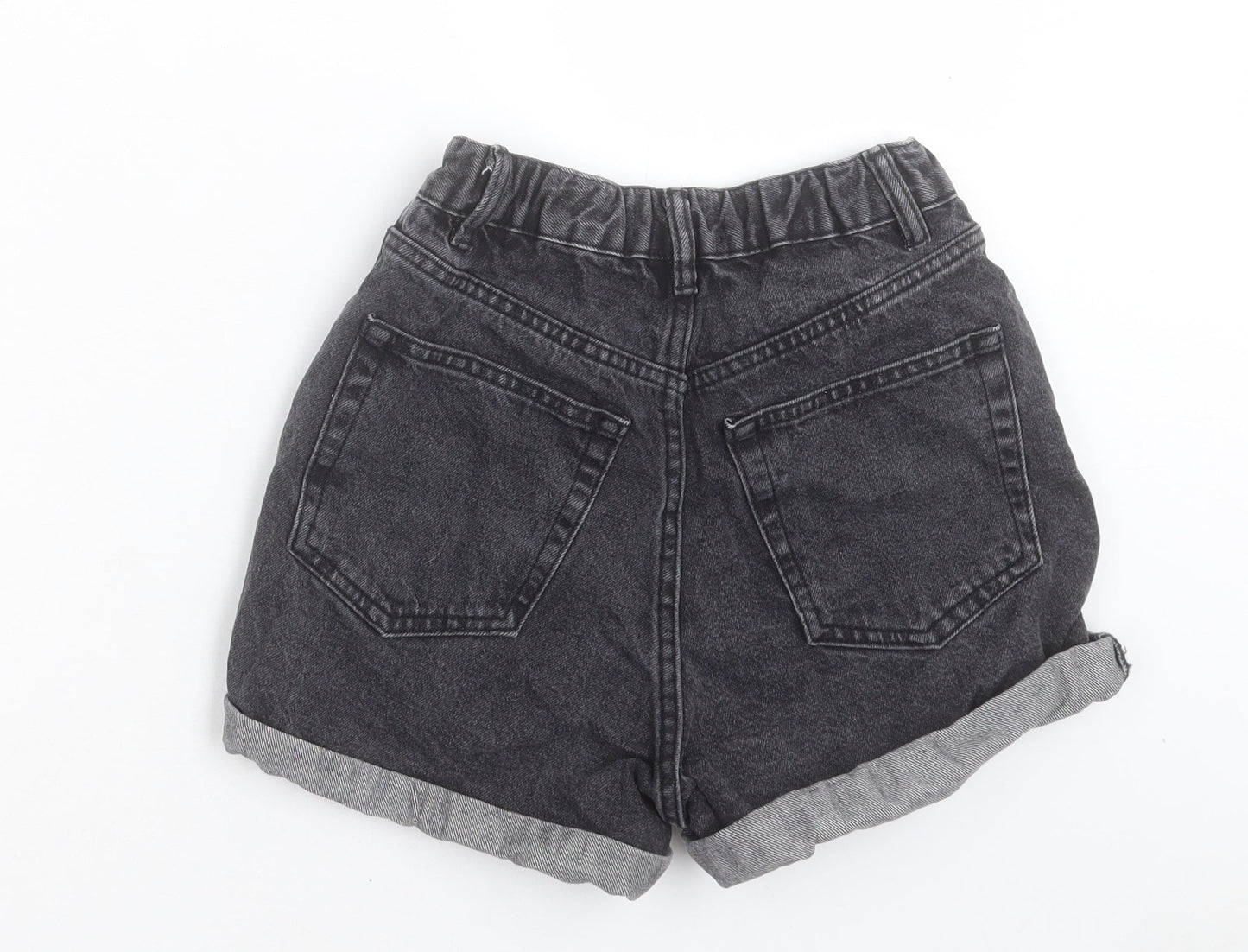 Pull&Bear Womens Black Cotton Boyfriend Shorts Size 4 Regular Button