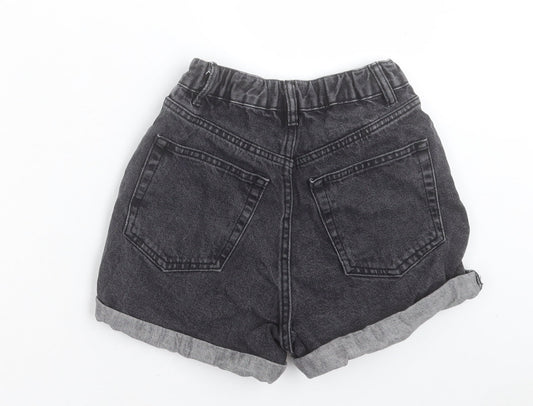 Pull&Bear Womens Black Cotton Boyfriend Shorts Size 4 Regular Button