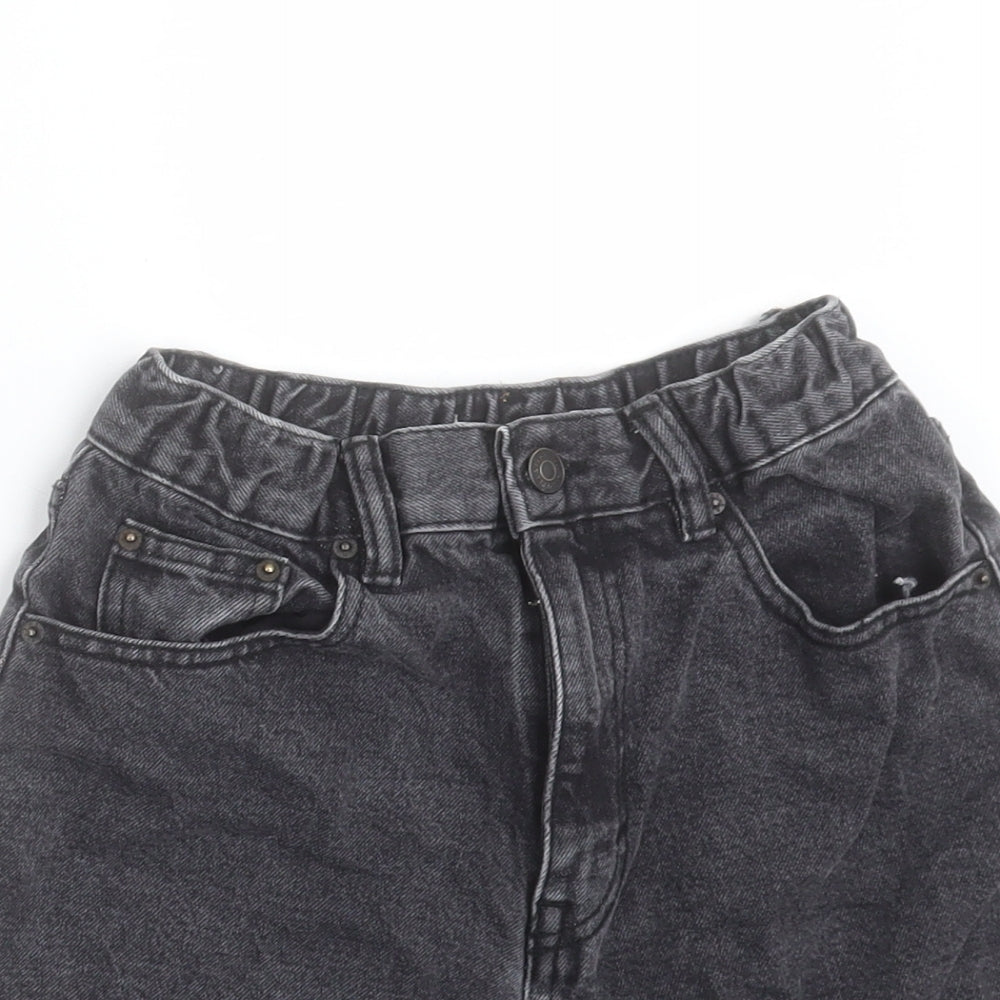 Pull&Bear Womens Black Cotton Boyfriend Shorts Size 4 Regular Button