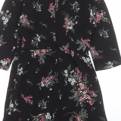 Warehouse Womens Black Floral Polyester A-Line Size 10 Crew Neck Zip