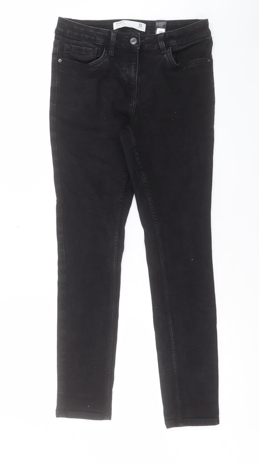 NEXT Womens Black Cotton Skinny Jeans Size 10 L29 in Regular Button