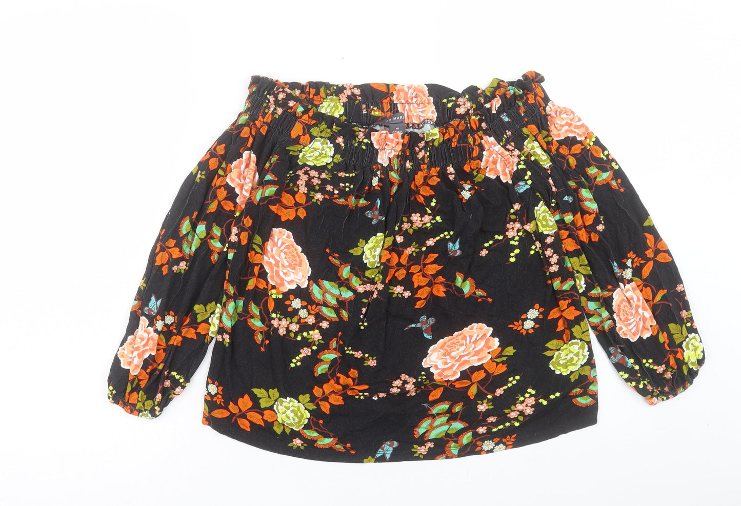 Primark Womens Black Floral Viscose Basic Blouse Size M Off the Shoulder