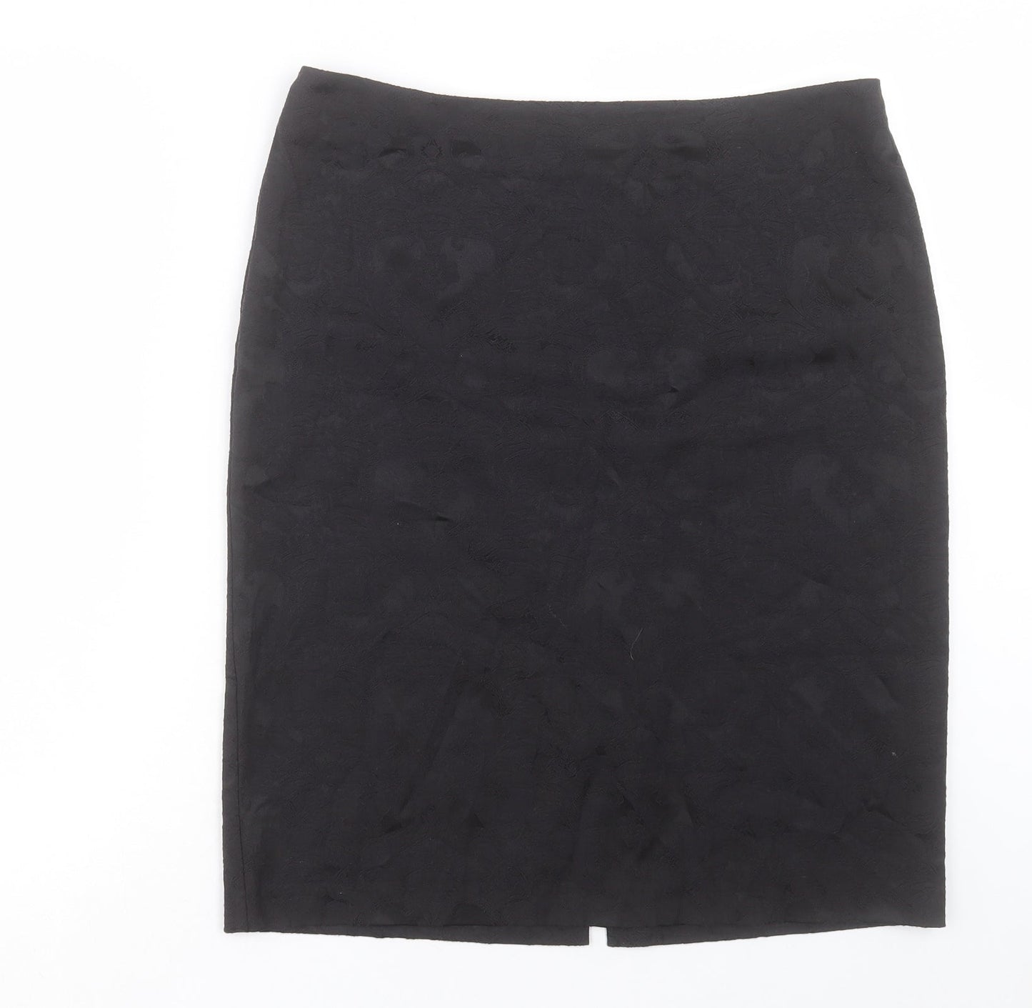 David Emanuel Womens Black Floral Cotton A-Line Skirt Size 14 Zip