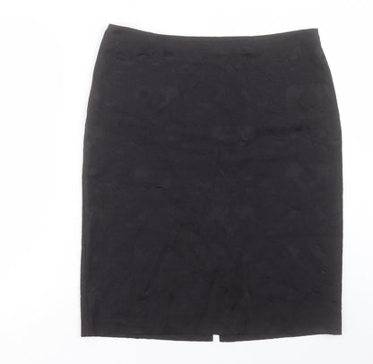 David Emanuel Womens Black Floral Cotton A-Line Skirt Size 14 Zip