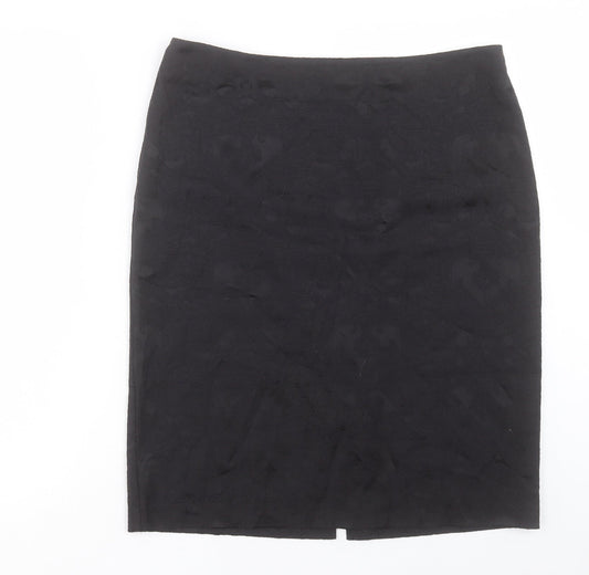 David Emanuel Womens Black Floral Cotton A-Line Skirt Size 14 Zip