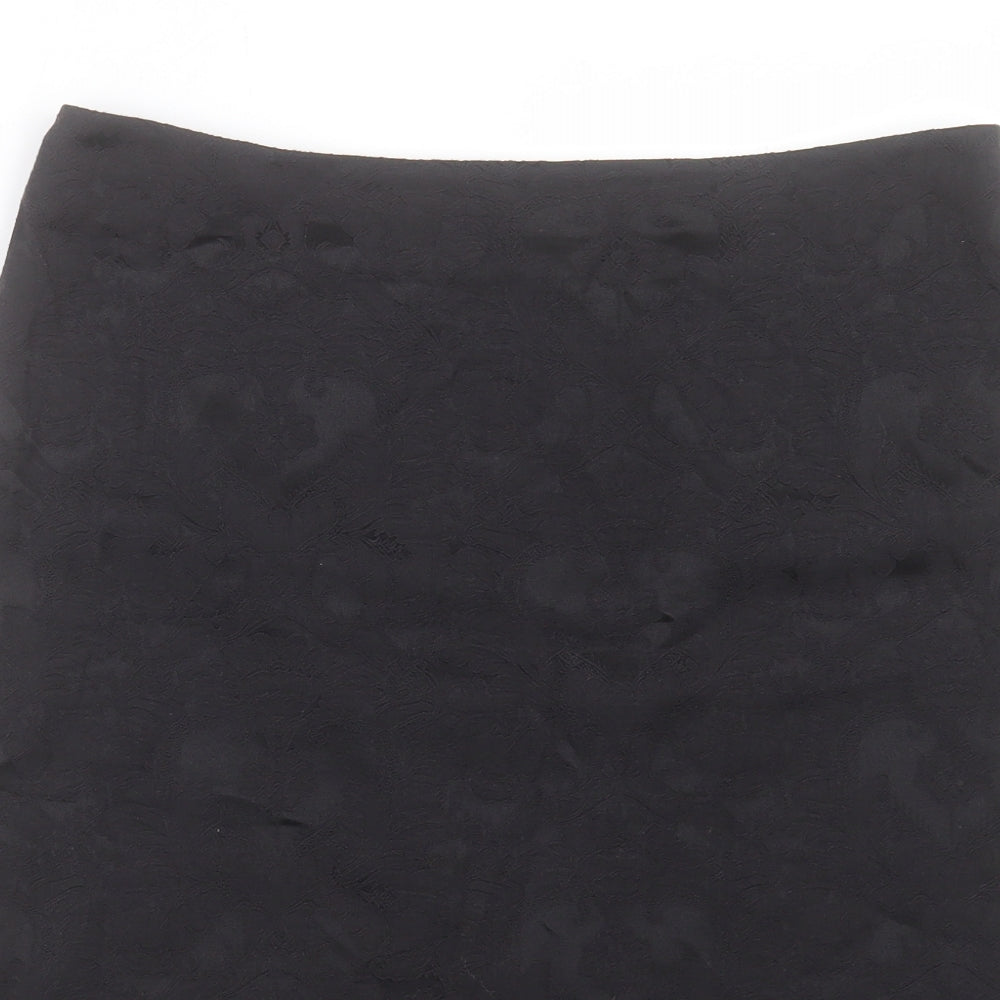 David Emanuel Womens Black Floral Cotton A-Line Skirt Size 14 Zip