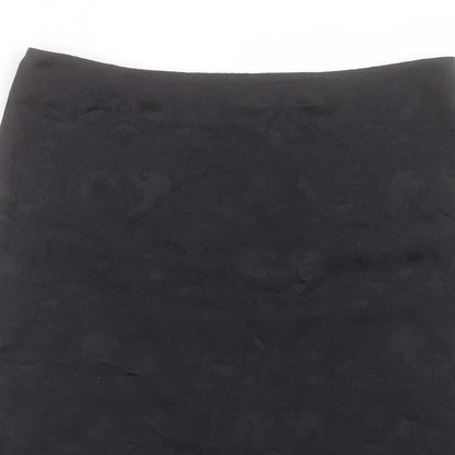 David Emanuel Womens Black Floral Cotton A-Line Skirt Size 14 Zip