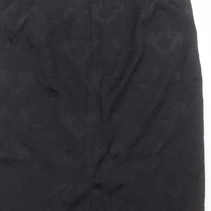 David Emanuel Womens Black Floral Cotton A-Line Skirt Size 14 Zip