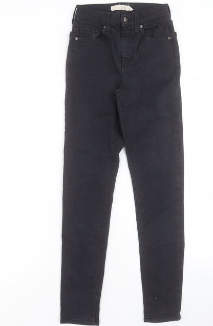 Topshop Womens Black Cotton Skinny Jeans Size 25 in L27 in Regular Button - To Fit 32