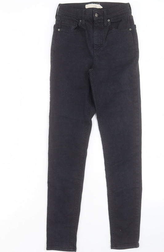 Topshop Womens Black Cotton Skinny Jeans Size 25 in L27 in Regular Button - To Fit 32
