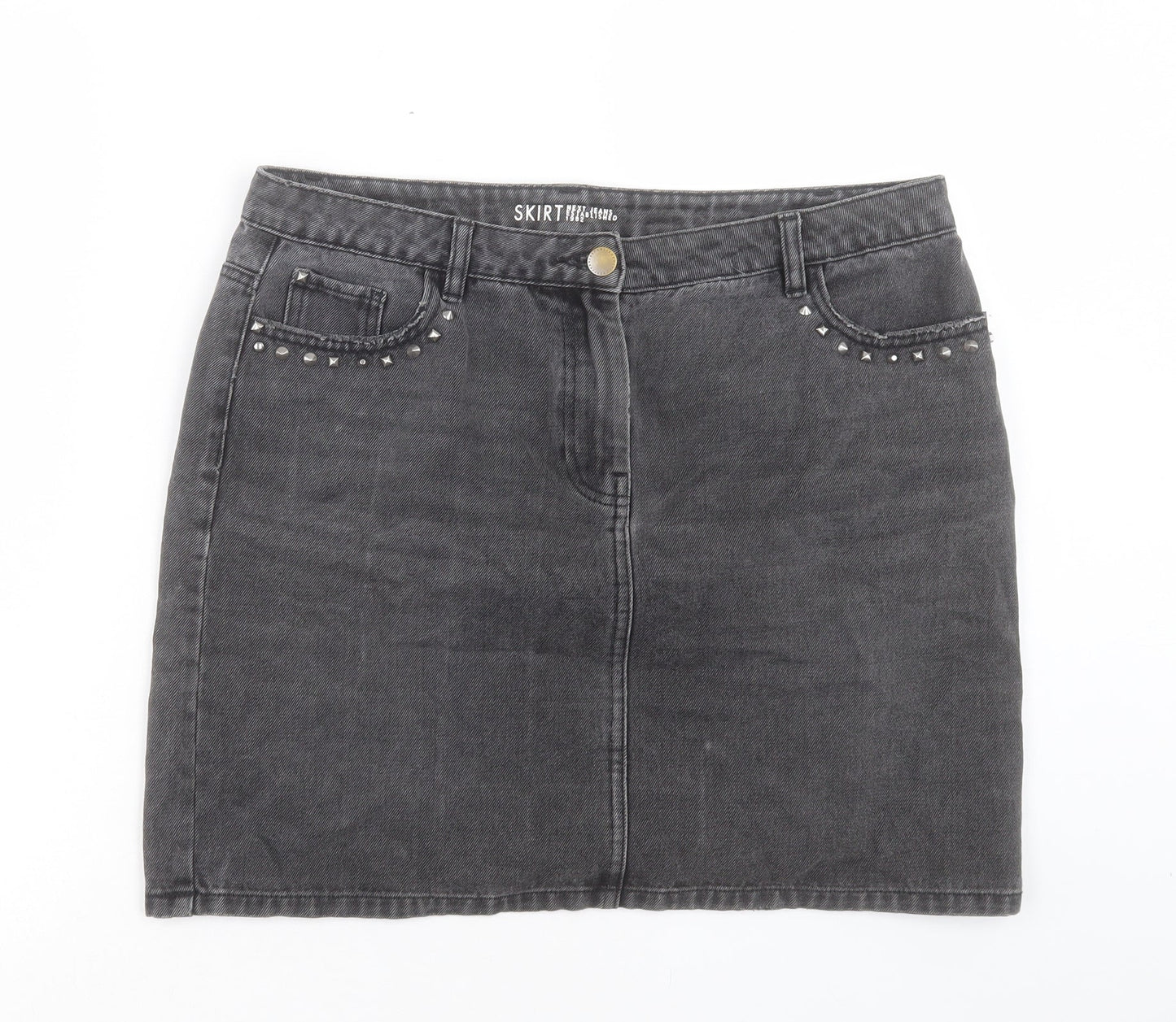 NEXT Womens Black Cotton A-Line Skirt Size 32 in Button