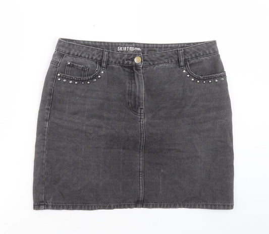 NEXT Womens Black Cotton A-Line Skirt Size 32 in Button