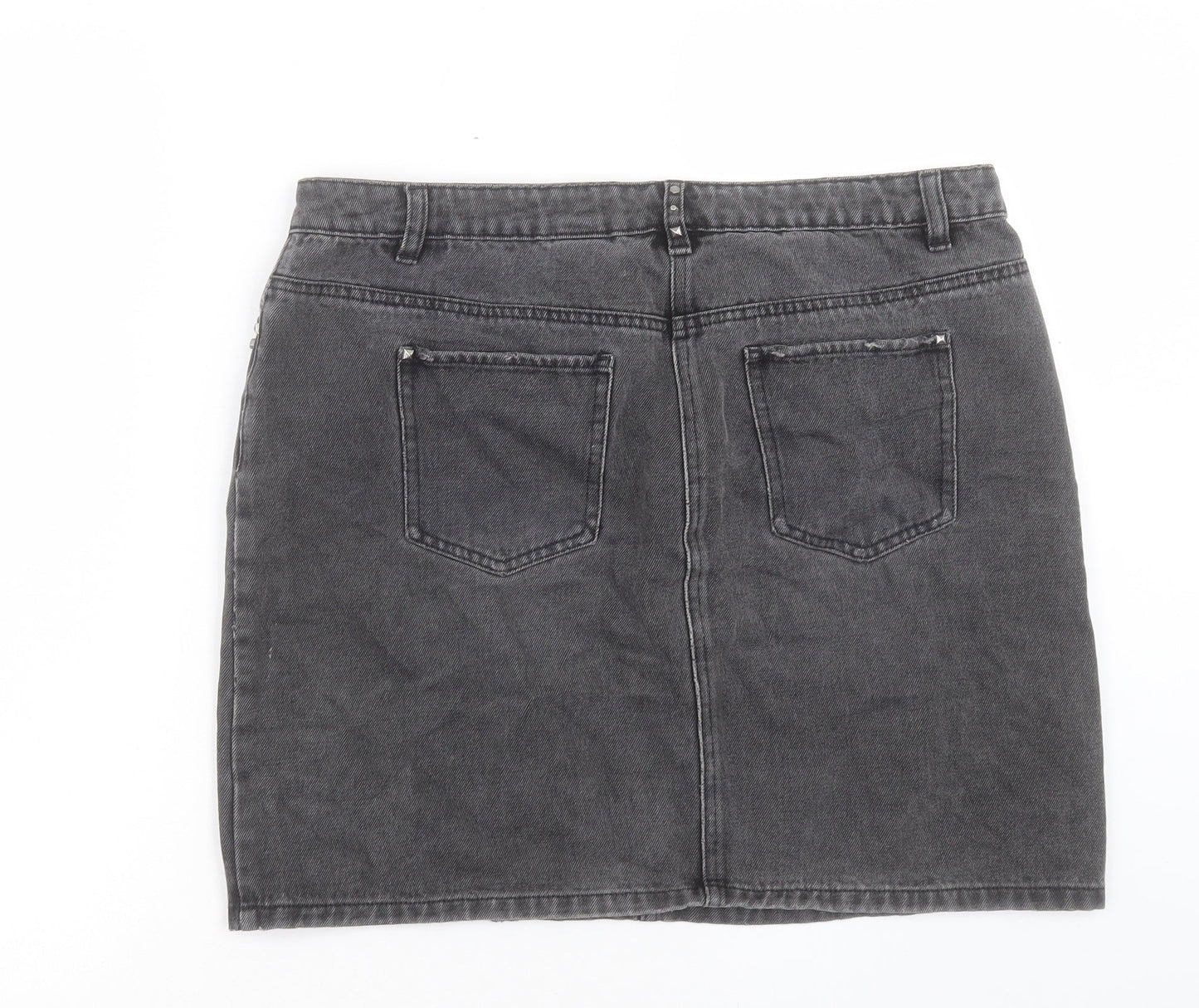 NEXT Womens Black Cotton A-Line Skirt Size 32 in Button