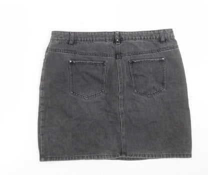 NEXT Womens Black Cotton A-Line Skirt Size 32 in Button