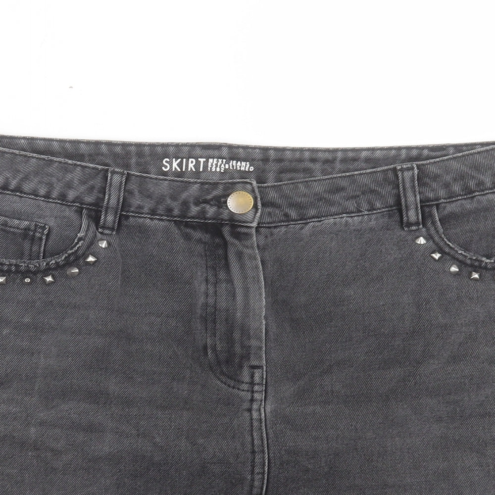 NEXT Womens Black Cotton A-Line Skirt Size 32 in Button