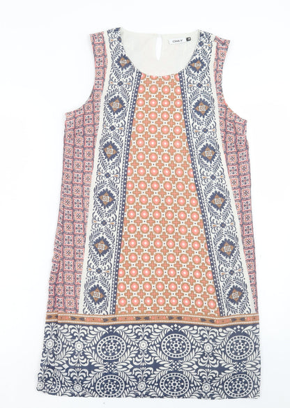 Only Womens Multicoloured Geometric Polyester A-Line Size 8 Crew Neck Button