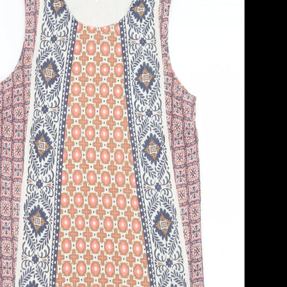 Only Womens Multicoloured Geometric Polyester A-Line Size 8 Crew Neck Button