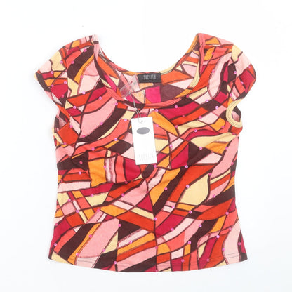 Suchita Womens Multicoloured Geometric Cotton Basic T-Shirt Size S Boat Neck