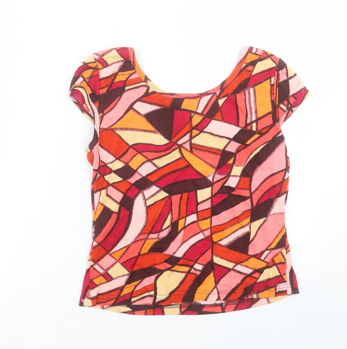 Suchita Womens Multicoloured Geometric Cotton Basic T-Shirt Size S Boat Neck