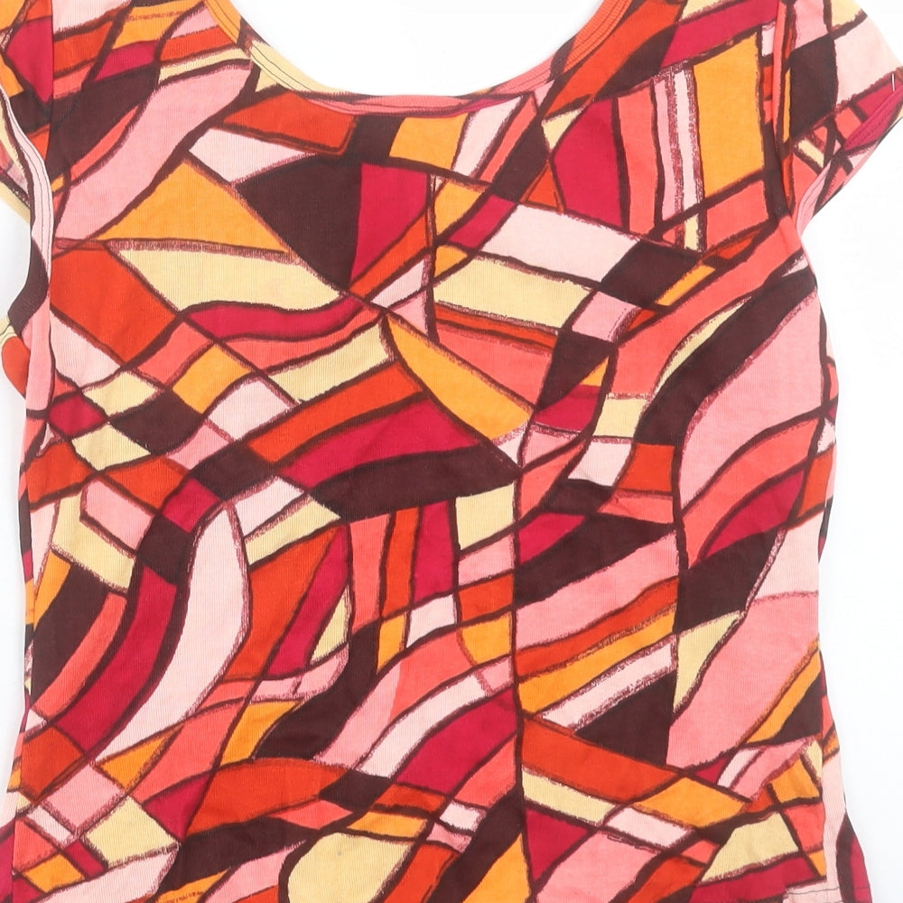 Suchita Womens Multicoloured Geometric Cotton Basic T-Shirt Size S Boat Neck