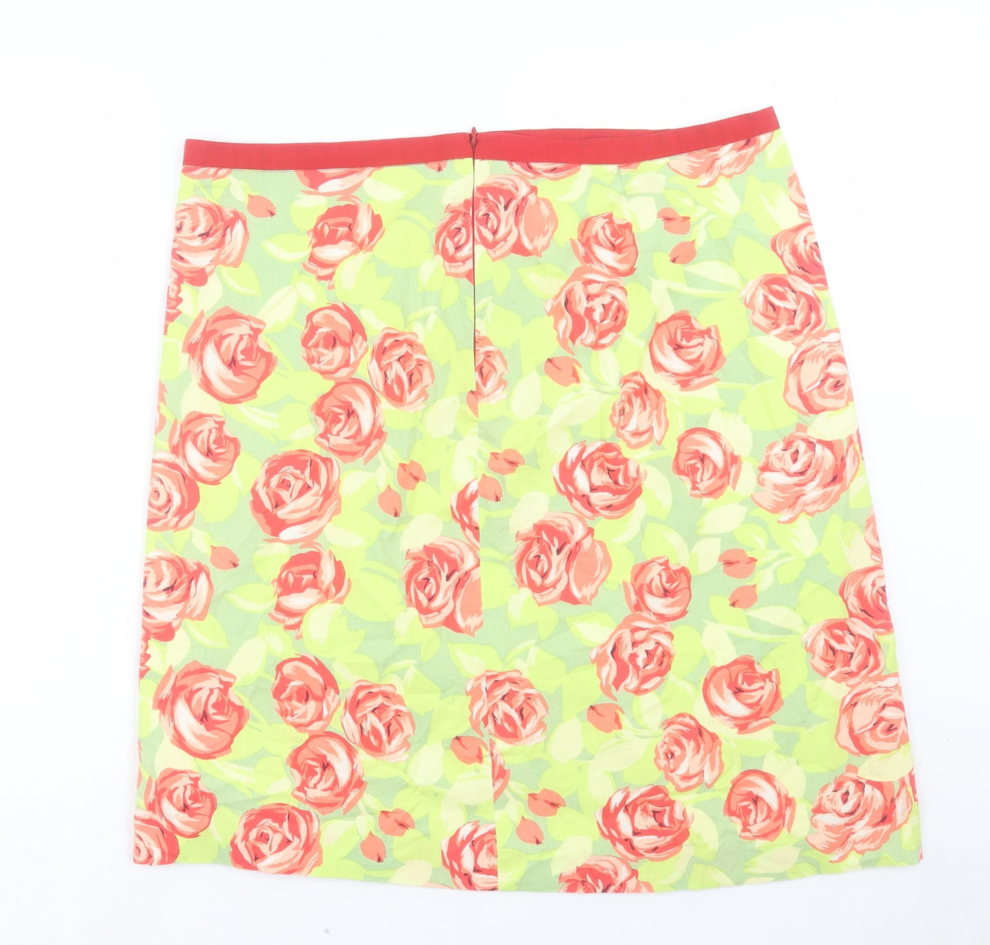 Preworn Womens Green Floral Polyester A-Line Skirt Size 38 in Zip