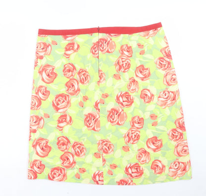 Preworn Womens Green Floral Polyester A-Line Skirt Size 38 in Zip