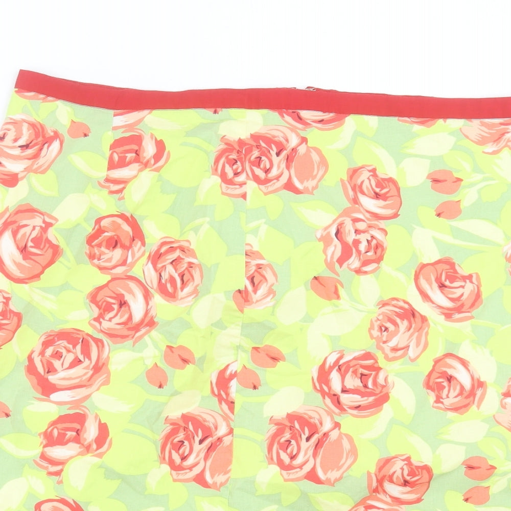 Preworn Womens Green Floral Polyester A-Line Skirt Size 38 in Zip