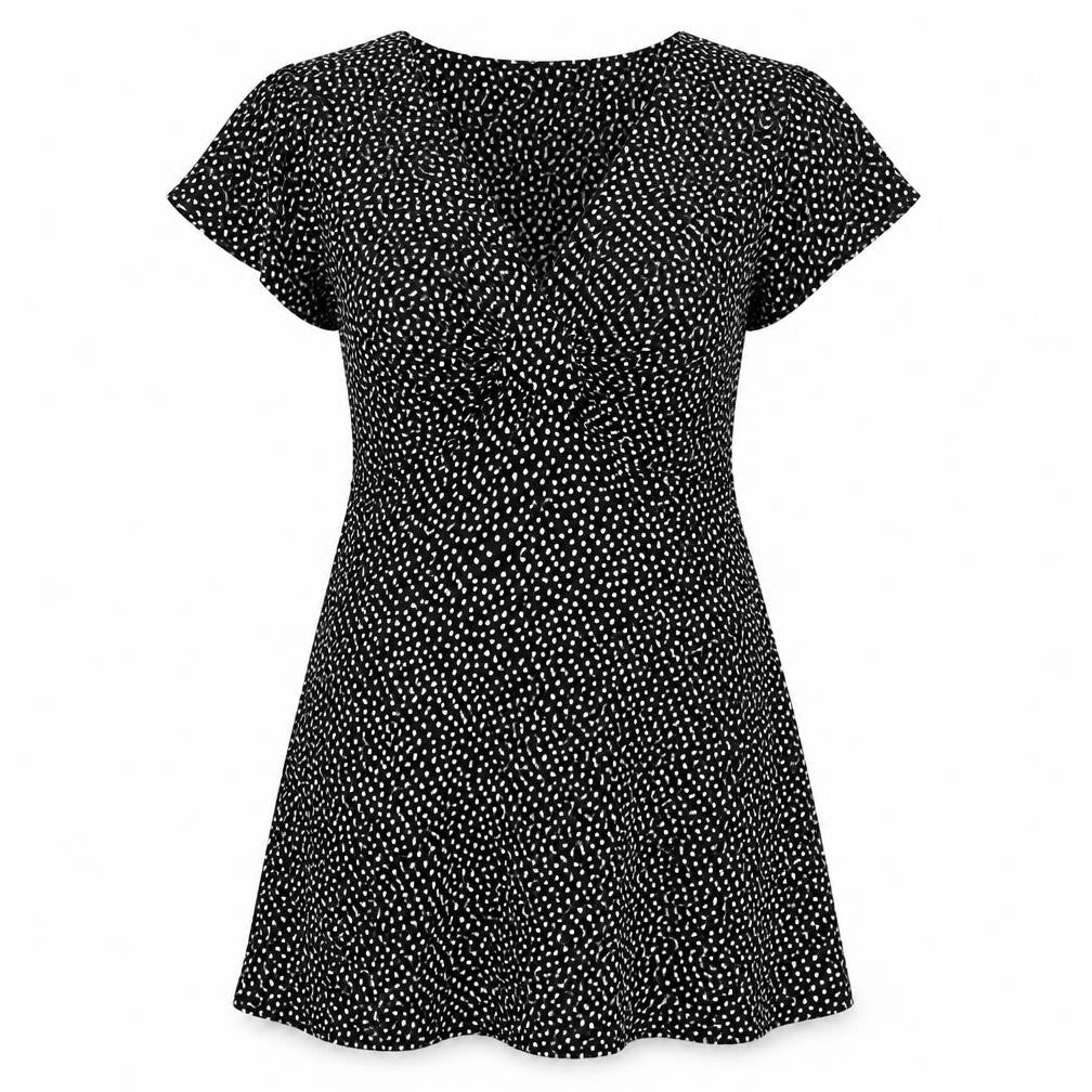 Marks and Spencer Womens Black Polka Dot Viscose Skater Dress Size 8 V-Neck Pullover
