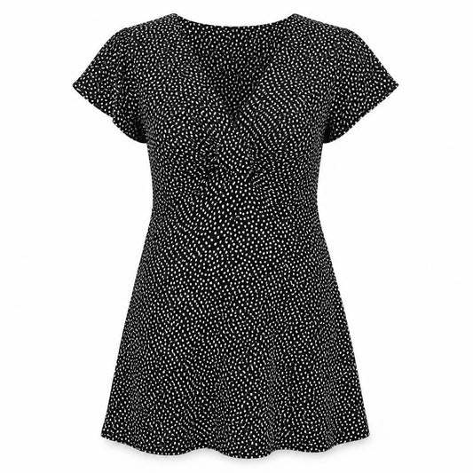 Marks and Spencer Womens Black Polka Dot Viscose Skater Dress Size 8 V-Neck Pullover