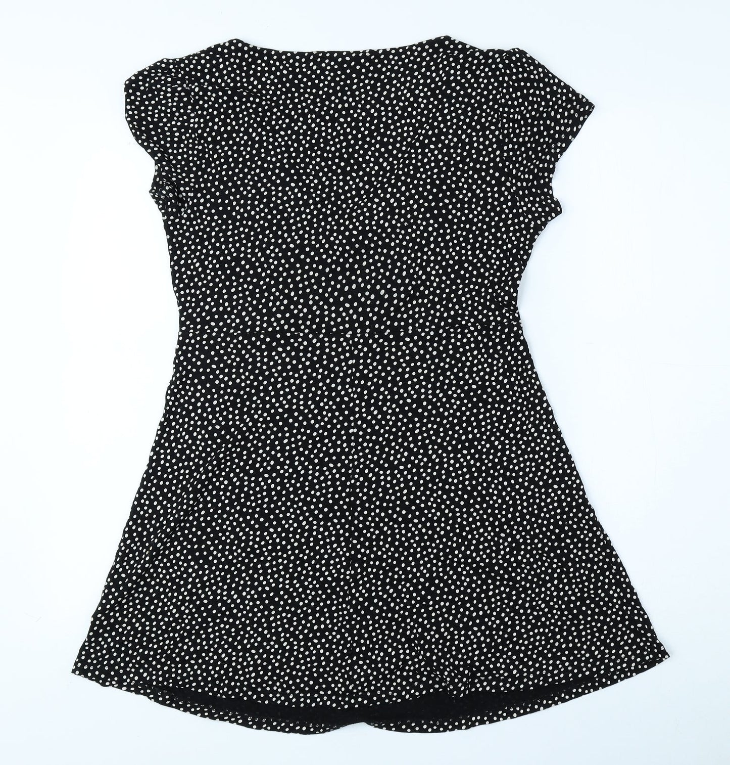 Marks and Spencer Womens Black Polka Dot Viscose Skater Dress Size 8 V-Neck Pullover