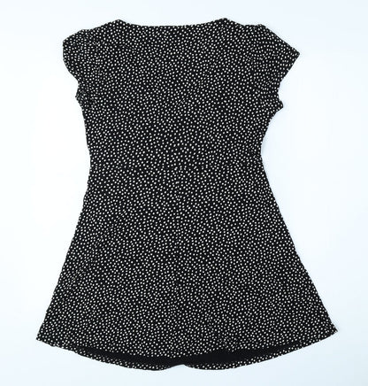 Marks and Spencer Womens Black Polka Dot Viscose Skater Dress Size 8 V-Neck Pullover