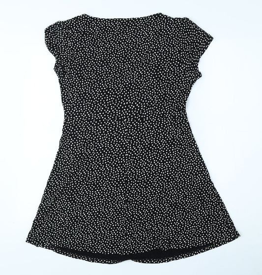 Marks and Spencer Womens Black Polka Dot Viscose Skater Dress Size 8 V-Neck Pullover