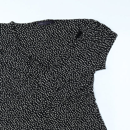 Marks and Spencer Womens Black Polka Dot Viscose Skater Dress Size 8 V-Neck Pullover