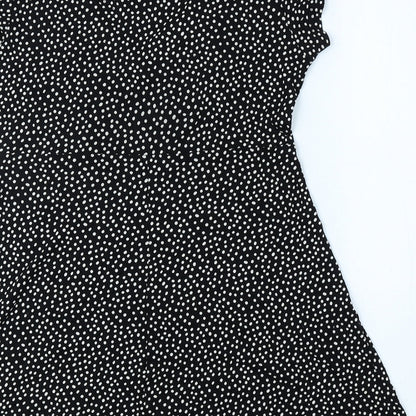 Marks and Spencer Womens Black Polka Dot Viscose Skater Dress Size 8 V-Neck Pullover