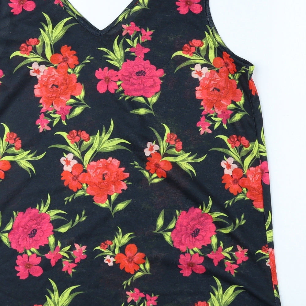 Bonmarche Womens Black Floral Polyester Basic Tank Size 12 V-Neck