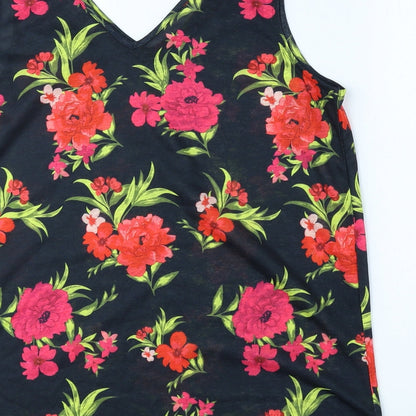 Bonmarche Womens Black Floral Polyester Basic Tank Size 12 V-Neck