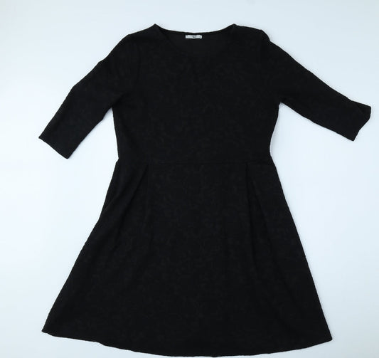 TU Womens Black Floral Polyester A-Line Size 6 Round Neck Pullover