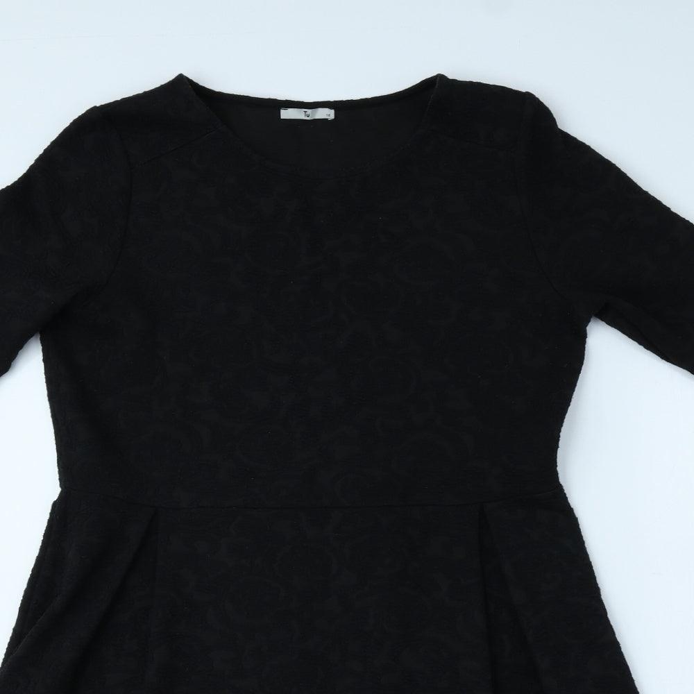 TU Womens Black Floral Polyester A-Line Size 6 Round Neck Pullover
