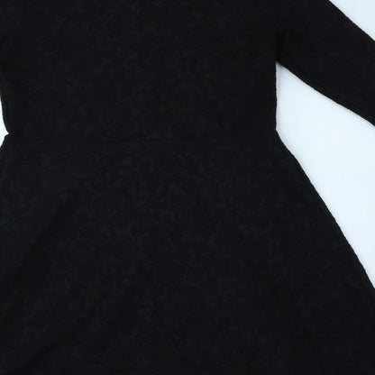 TU Womens Black Floral Polyester A-Line Size 6 Round Neck Pullover