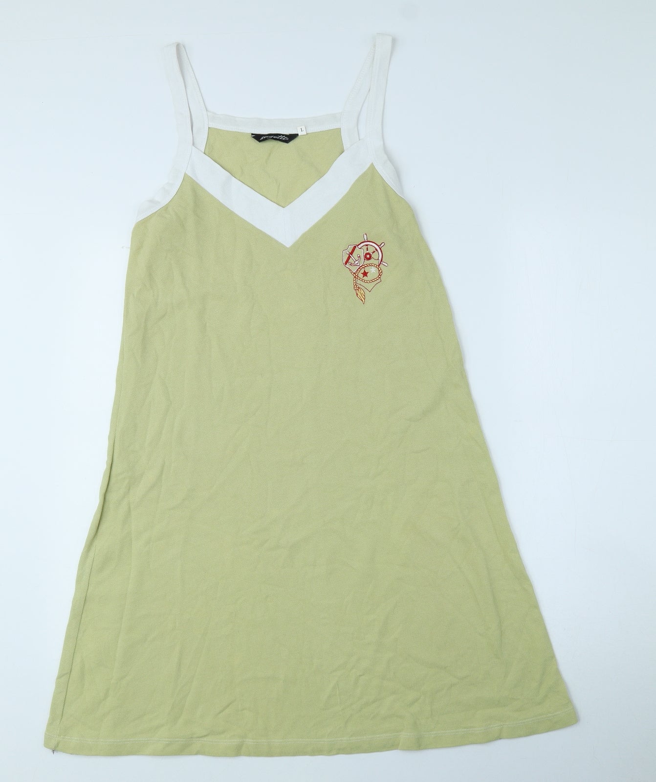 Zagetti Womens Green 100% Cotton Tank Dress Size L V-Neck Pullover