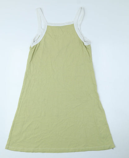 Zagetti Womens Green 100% Cotton Tank Dress Size L V-Neck Pullover