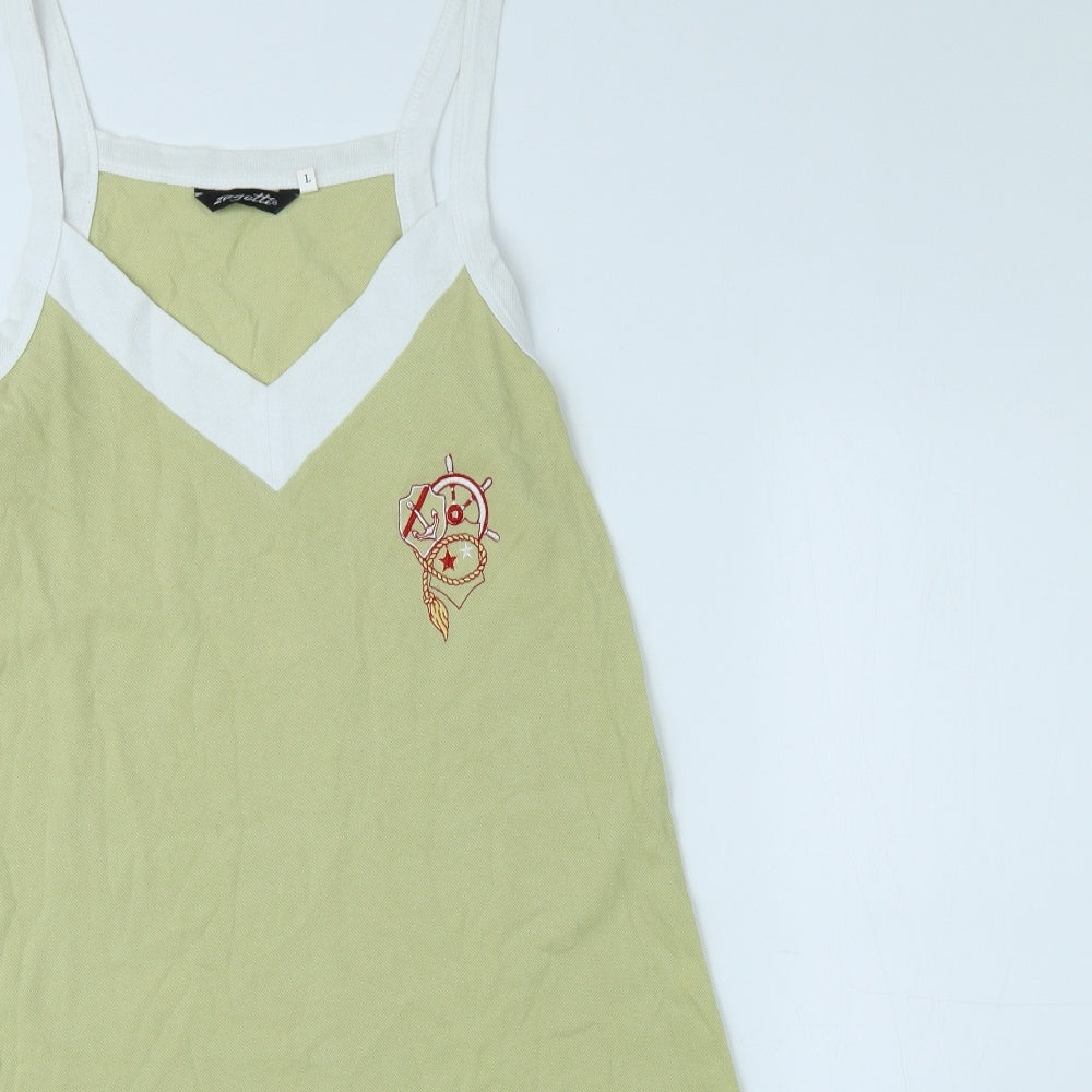 Zagetti Womens Green 100% Cotton Tank Dress Size L V-Neck Pullover