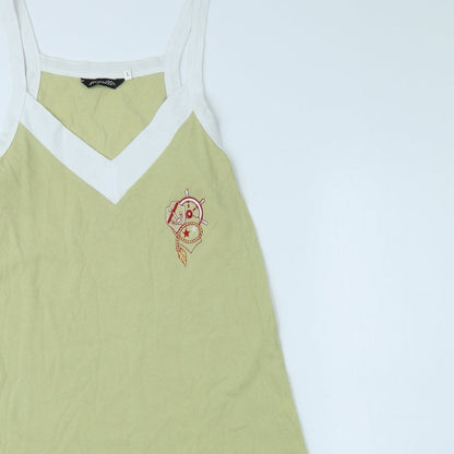 Zagetti Womens Green 100% Cotton Tank Dress Size L V-Neck Pullover