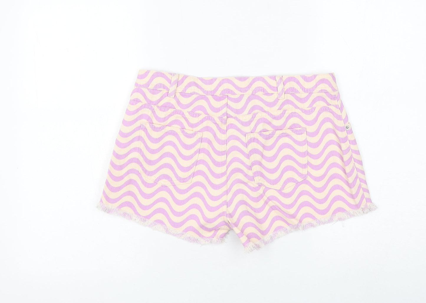 Marks and Spencer Girls Purple Geometric Cotton Mom Shorts Size 14-15 Years Regular Zip